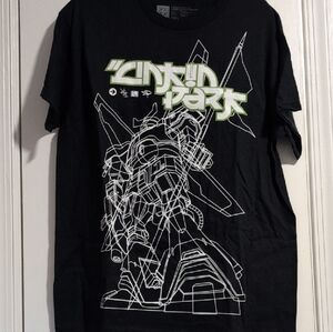 Linkin Park Black Graphic Tee with White Mech Outline & Lime Accents